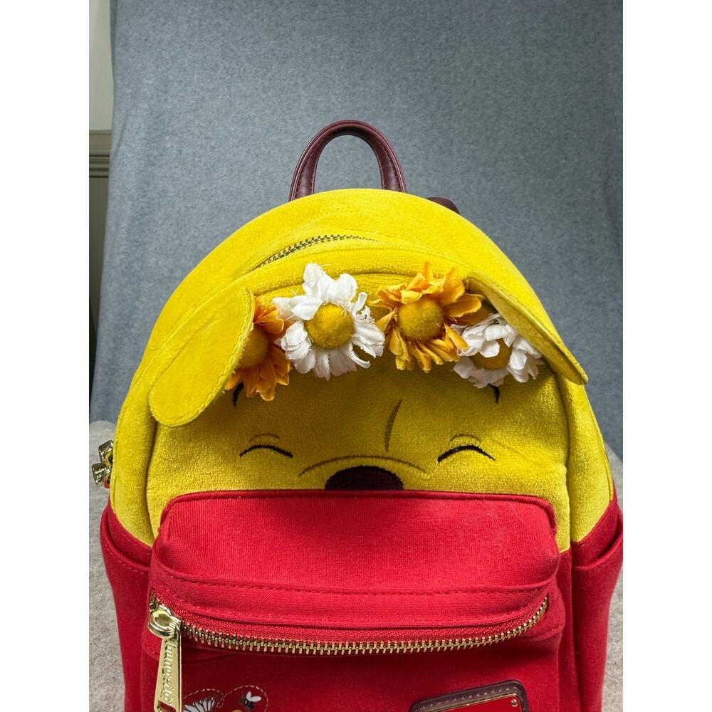 Loungefly Disney Winnie the Pooh Floral Crown Flocked Mini Backpack - Picture 3 of 14
